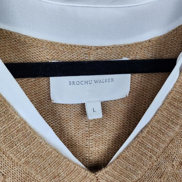Brochu Walker The Looker Camel Tan Cashmere Oversize V-Neck Sweater White Layer - Picture 4 of 13